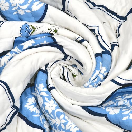 Image of BLOCKS OF INDIA Hand Block Printed Cotton King Size Quilt /Rajai | MUGHAL Blue