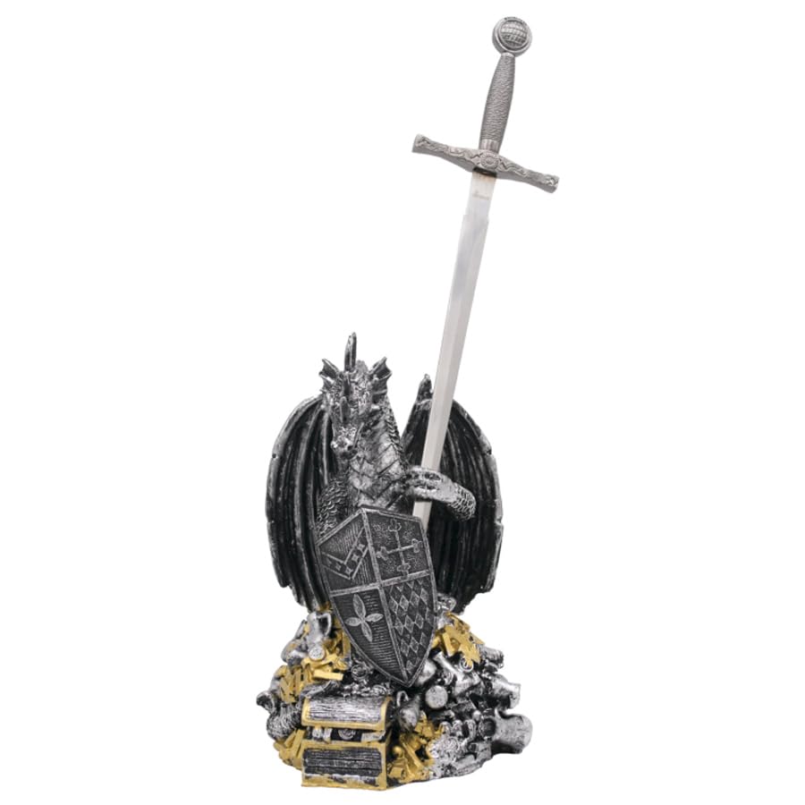 ECOMMUR Daga S6008 + Base Dragón de Resina | Daga histórica de coleccionista con Base de Resina. Colección de artículos Antiguos.