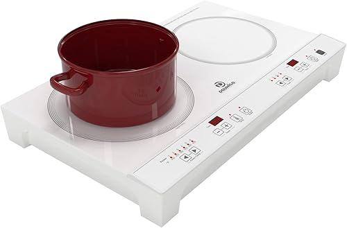 Doumigo Placa de cocción de doble inducción, estufa eléctrica portátil con 2 quemadores, 120 V, 1800 W, 12 pulgadas, control de temperatura, bloqueo
