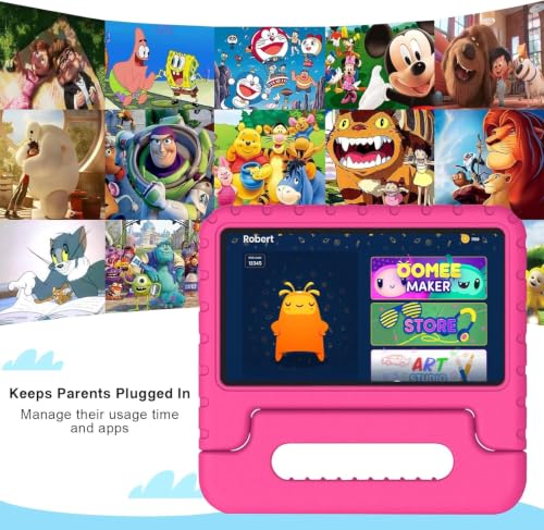Image of JUSYEA Tablet 7-Inch Android, 64GB ROM (1TB TF), Octa-Core, Widevine L1, GPS, 5G+2.4G WiFi 6, 3500mAh, BT 5.0, Parental Controls, EVA Silicone Protective Case-Pink