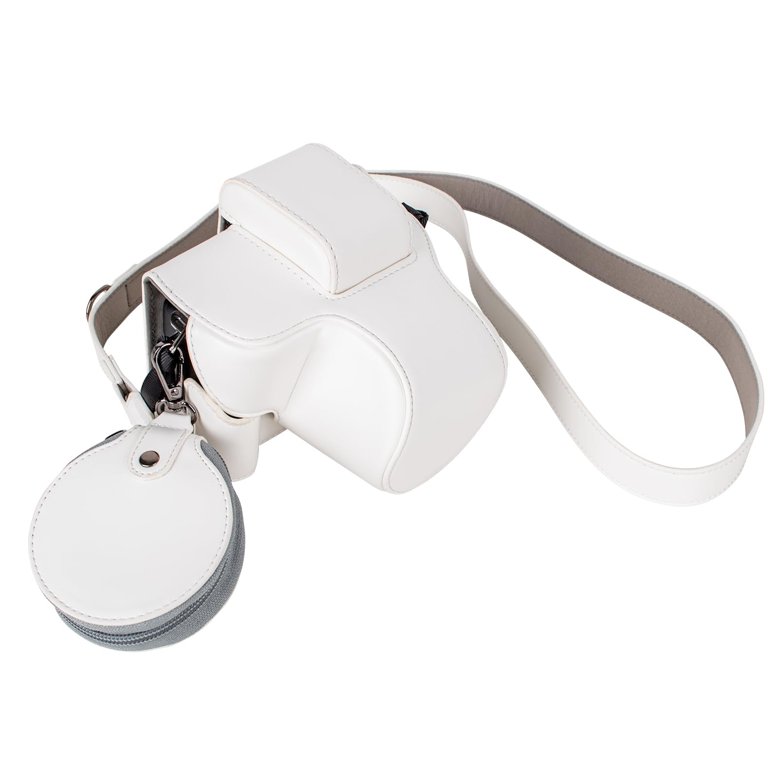 MUZIRI KINOKOO EOS R50 R100 Kameratasche, Retro-Schutzhülle aus PU-Leder für die Canon EOS R50 R100 DSLR-Kamera mit 18-45-mm-Objektiv – mit Bodenöffnung, Schultergurt und Aufbewahrungstasche - Weiß