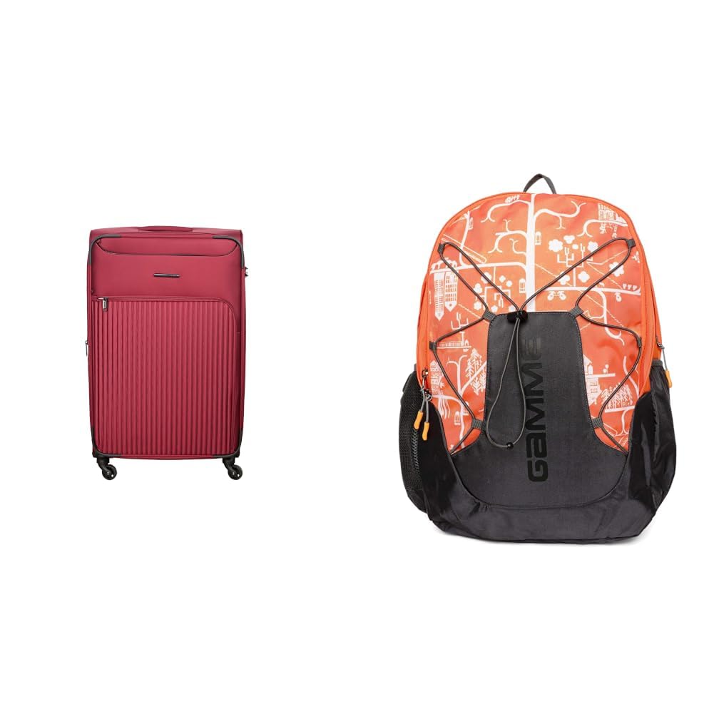 gamme Finessa Soft Side Luggage Trolley/Travel/Tourist Bag/Check in Luggage-65CM(Color-Burgendy) + QUBITO 41 Ltrs, Backback for Boys, Backpack with Rain Cover, Backpack, Backpacks for Men-picture-45