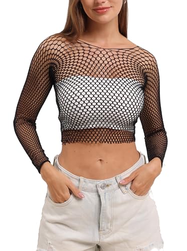 Lemon Girl Women Fishnet Crop Tops Lingerie Long Sleeve Top Babydoll Chemise US 2-16