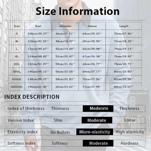 Men's Retro Corduroy Shirts Half Button Long Sleeves Color Block Polo Shirt Daily Casual Collared Tops with Pocket4