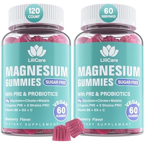 Sugar Free Magnesium Gummies 400mg with Organic Prebiotics & Probiotics 5 Billion CFUs, Magnesium Glycinate, Malate, Citrate Gummies with Vitamin B6, D3 & C - Natural Calm Gummies for Muscles & Mood Cover