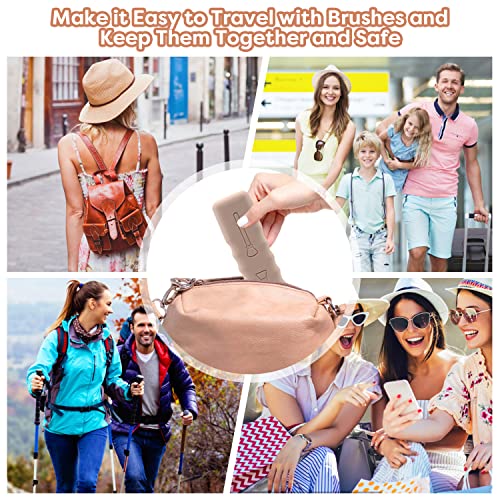 2Pack Makeup Brush Holder Travel,Silicone Makeup Brush Case Bag Cute Soft Portable Cosmetic Brushes Holders,Magnetic Closure,Waterproof Makeup Brushes Organizer For Traveling-Pink,Khaki #TOP5