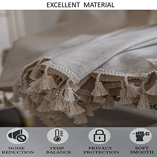 Amzali Cotton Linen Textured Curtains With Tassel Semi-Blackout Drapes Farmhouse Window Curtain Panels Rod Pocket Curtain For Living Room Bedroom One Panel 84 Inch Length #TOP4
