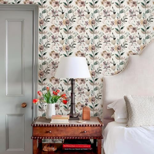 NEKOKOYA Floral Wallpaper Peel and Stick Pink/Green Self Adhesive Wallpaper17.7 x394 Removable Thick Vinyl Renter Friendly Wall Paper Watercolor Botanical for Bedroom Bathroom Living Room Accent Wall by NEKOKOYA - Used condition - Image 3