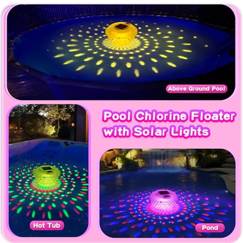 Image of Solar Pool Chlorine Floater,Chlorine Floater with Colorful Lights,Button Control Floating Pool Chlorines Dispenser,Adjustable Release & Easy Opening,Solar chlorines floaters for Hot Tub,Blue