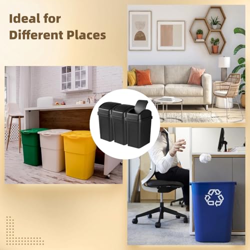 Image of Homaisson 3-Pack Black Plastic Trash Can, 4.5 Gallon, Rectangular, Swing-Lid, Kitchen