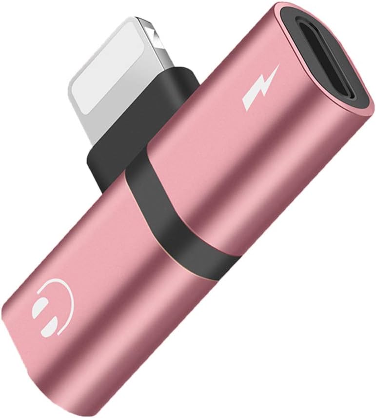 Fanxieast 2 in 1 Splitter Adapter, Mini Double Ports Headphone Audio and Charge Adapter Phone X/8/7/6S/6/Plus/SE/5S/5C/XS/XR (Rose Gold)