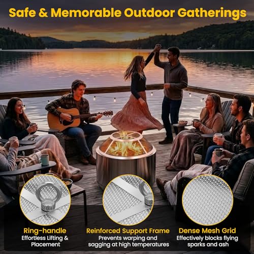 One-Piece Fire Pit Spark Screen for Solo Stove Bonfire, 19.5 Inch No-Install 304 Stainless Steel Solo Stove Spark Screen, Fire Pit Spark Screens with Handle for Backyard, Patio, Camping, RV and Beach by BeesMith - Image 4