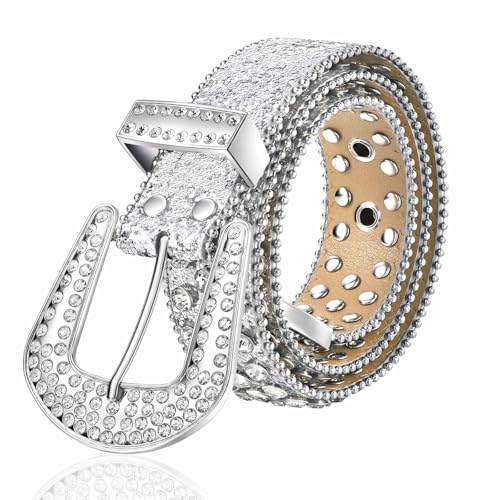 Rhinestone Belt for Women Men: Bling Studded Leather BB Belt Western Cowgirl Cowboy Diamond Y2K Style Belts for Jean2