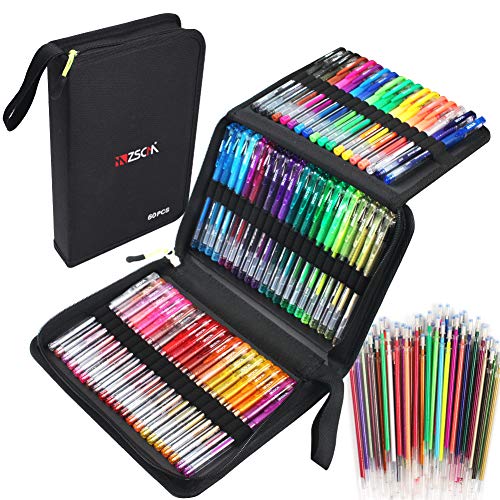 ZSCM 120 Pack Glitter Gel Pens Set 60 Colored Gel Pen with 60