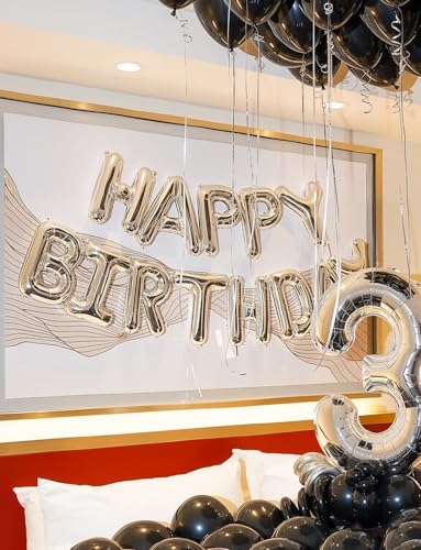 Image of Happy Birthday Balloon Banner, 16 Inch Silver Happy Birthday Foil Balloons, Silver Hbd Balloons Letter Mylar Balloon, Birthday Sign Party Decorations for Women Men Boys Girls