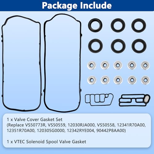 Image of VS50773R Engine Valve Cover Gasket Set Kit & 15845-R70-A01 Solenoid Valve Gasket for Honda Accord Odyssey Pilot Ridgeline Acura MDX RDX RL TL TSX ZDX 2008 2009 2010 2011 2012 2013 2014 2015 2016 2017