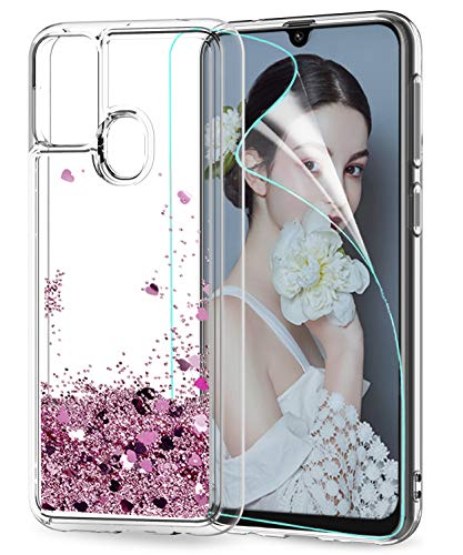 LeYi für Samsung Galaxy M31 Hülle Glitzer Handyhülle mit HD Folie Schutzfolie,Cover TPU Bumper Silikon Clear Schutzhülle für Case Samsung Galaxy M31 Handy Hüllen Rosegold