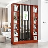YITAYMLI Modern Wooden Wall Room Divider Entrance Freestanding Post Privacy Screens with Multi-Layer Open Storage Floor to Ceiling Hall Partition Screen Column for Home Decor(Teak+Black,120cm/47.2in)
