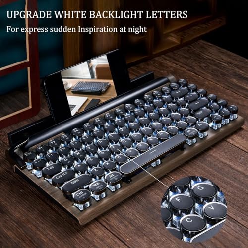 Image of 7KEYS Typewriter Keyboard Wireless Retro Style, Vintage Classical Mechanical Keyboard with Bluetooth for IPAD PC /Laptop Mac /Phone (Wood)
