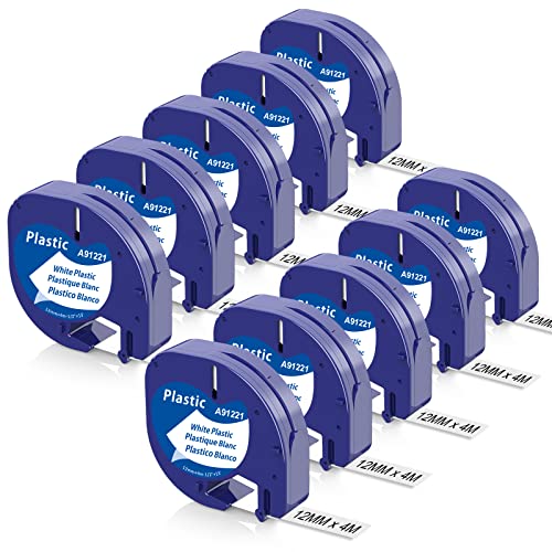 Aken Cinta Compatible para Dymo Letratag Cinta Etiquetas Plastico 12mm x 4m Negro sobre Blanco, S0721610 Compatible para Dymo Letratag LT 100H LT 100T LT 110T XR XM QX50