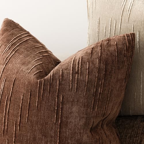 Image of Foindtower Pack of 2 Slubby Textured Chenille Throw Decorative Pillow Covers Square Accent Solid Cushion Cover Cozy Soft Farmhouse Pillow Case for Couch Sofa Bedroom Living Room 22x22 Inch,Red Brown