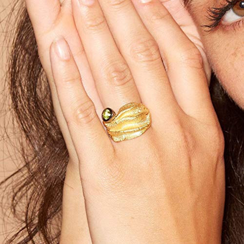 German Kabirski 0.6 Carat Green Peridot Handmade Ring In 925 Sterling Silver With Gold And Black Rhodium Plating Size 10.5 #TOP1