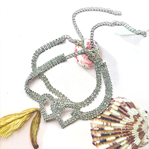 2Pcs Rhinestone Heart Anklet Bracelets Crystal Lariat Love heart Foot Chain Bling Beach Barefoot Sandal Jewelry for Women Girls Teens - Image 3