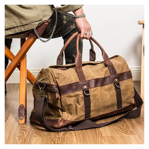 Travel Bags WaterProof Canvas Leather Men Travel Bag Hand Luggage Bag Carry On Large Tote Vintage Men Weekend Bag Big Overnight(Deep Green)2