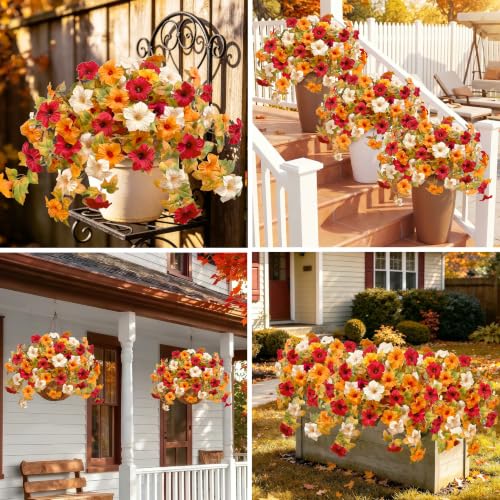 Image of Bassion Artificial Fall Flowers for Outdoors Decoration, 2 Pcs, Orange