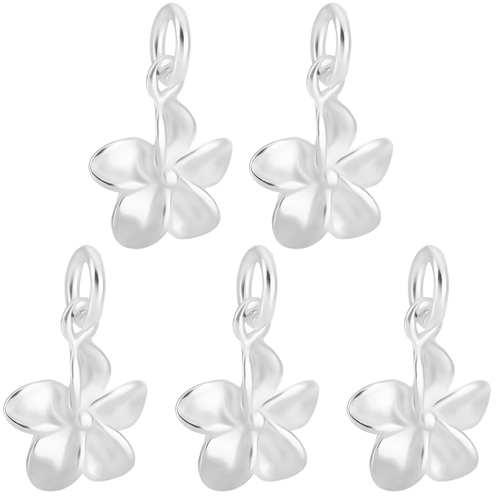 Beebeecraft 5Pcs 925 Sterling Silver Flower Charms Floral Pendants