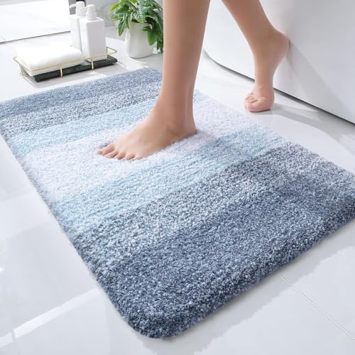 Image of OLANLY Bathroom Rugs Mat 30x18, Extra Soft Absorbent Microfiber Bath Rugs, Rubber Backing, Quick Dry, Machine Washable Bath Mats for Bathroom Floor, Tub and Shower, Home Decor Accessories, Blue