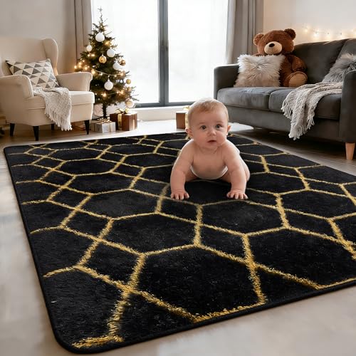 Alfombra suave 5x7 FT para sala, geométrica antideslizante