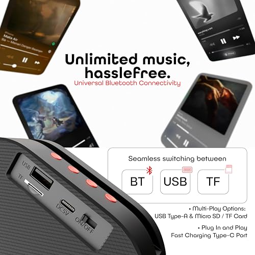 Image of E GATE Atom S21 Bluetooth Wireless Speaker with Phone Stand | 5W | 52mm Driver, Bluetooth 5.2 | TWS Pairing, FM Radio, USB & mSD Card Support | Up to 10 Hours Playtime Portable Speaker (Black)
