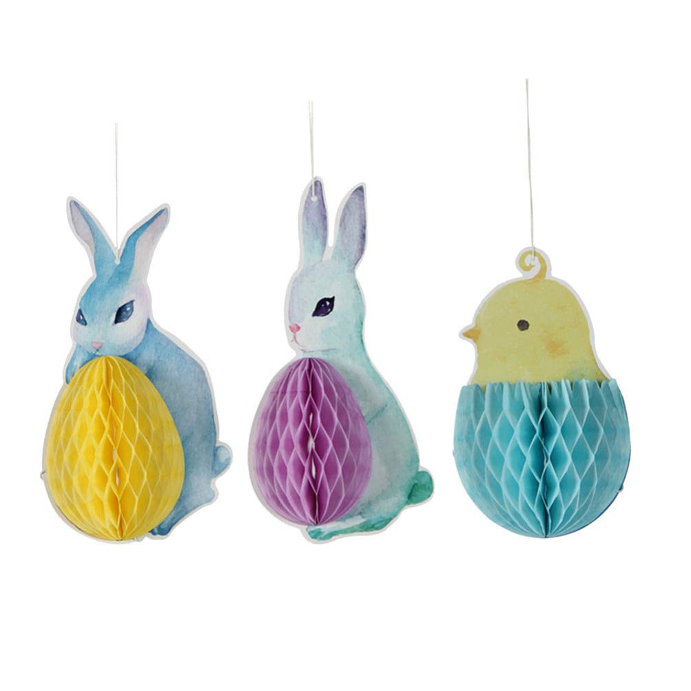 PRETYZOOM 3Pcs Easter Paper Honeycomb Bunny Chick Egg Honeycomb Decorations Springtime Hanging Honeycomb Balls
