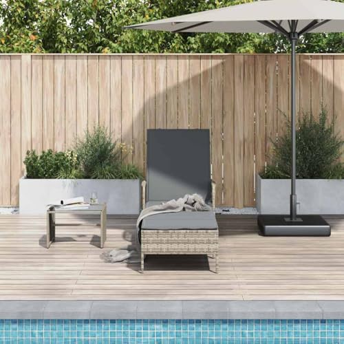 Chaise longue en rotin synthétique gris 200 cm avec dossier réglable