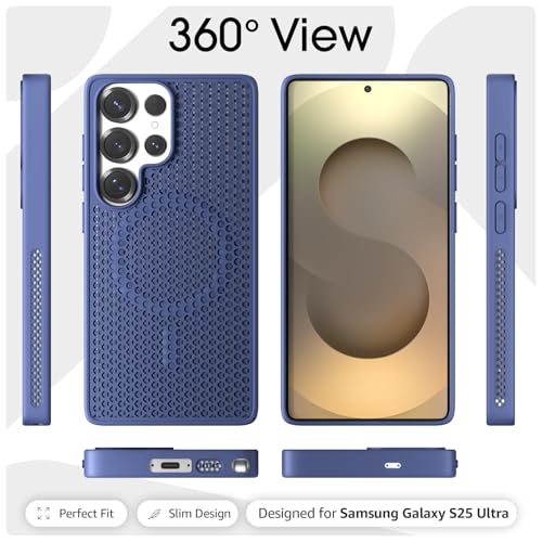 Image of Pikkme Back Cover for Samsung Galaxy S25 Ultra 5G | Honeycomb Cooling Design | Silicone Heat Dissipation | Mag-Safe Compatible | Shockproof Camera Protection Bumper Case (Blue)