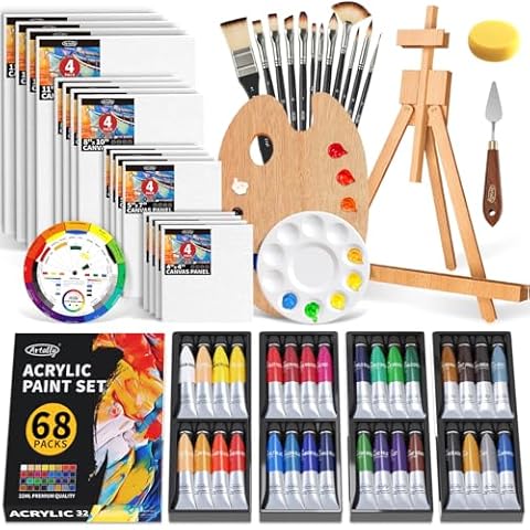 ARTALLY Acrylic Paint Set for Adults & Kids, 67 Pcs Canvas Painting Kits, 32 Colors Acrylic Paint (22ML),Table Easel,Brushes,Canvas, Art Painting Supplies Kit for Students,Artists,Beginners Cover