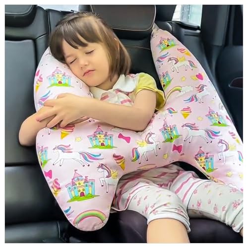 OHAANYY Schlafkissen Auto Kinder, Reisekissen Kinder Auto, Baumwolle Abnehmbarer & Waschbarer Bezug, Weich & Bequem, Ideal für Autofahrten mit Kindern