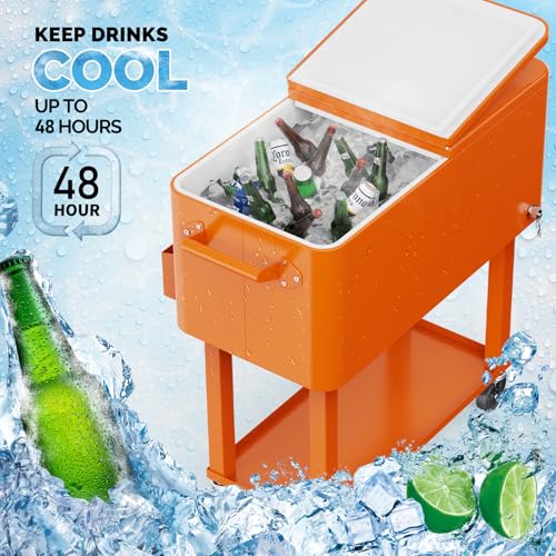 Image of VINGLI Rolling Ice Chest, Portable Patio Party Bar Drink Cooler Cart, with Shelf, Beverage Pool with Bottle Opener