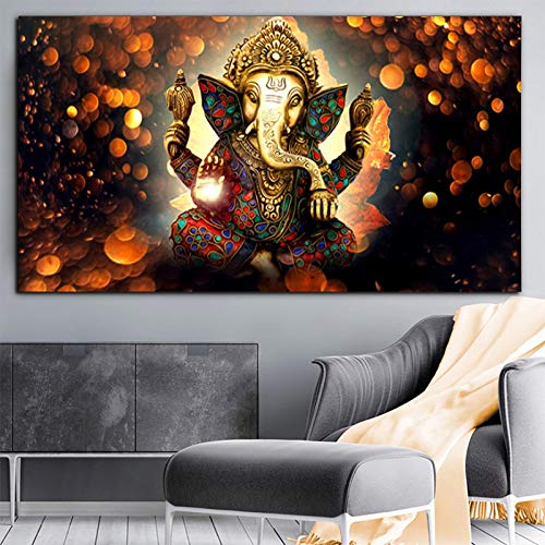 Pintura al óleo Póster lienzo pintura India Señor elefante religión Goden Buda...