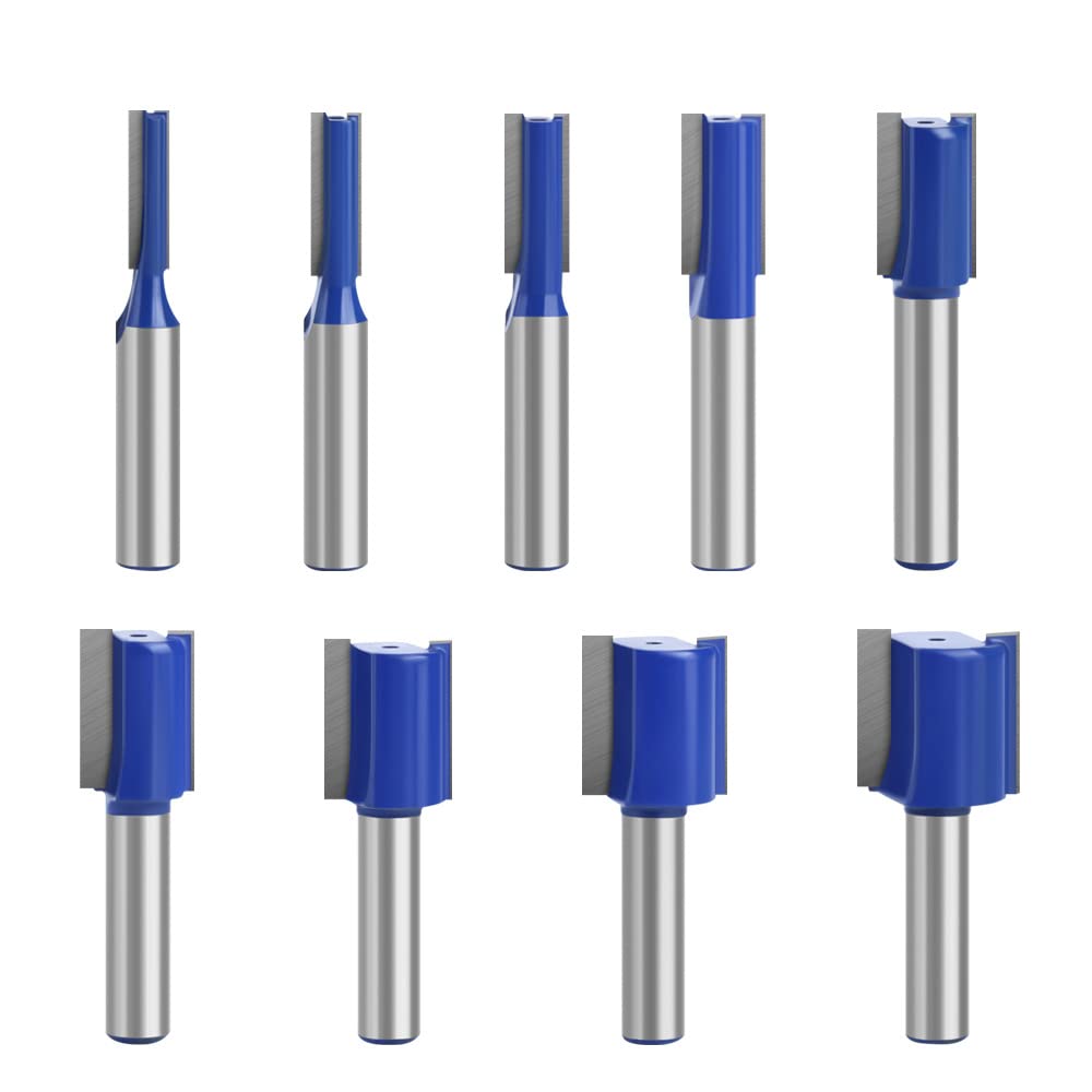 9PCS 8mm Shank Straight Router Bit Set, Double Flute Straight Bit Milling Cutter Straight Router Bit, Tungsten Carbide Router Bit Set for Woodworking Engraving Cutting Trimming