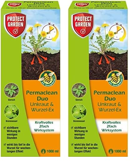 PROTECT GARDEN Permaclean Duo Unkraut & Wurzel Ex, Unkrautvernichter mit Zweifachwirkung gegen Unkräuter und Ungräser, 1000 ml Konzentrat (Packung mit 2)