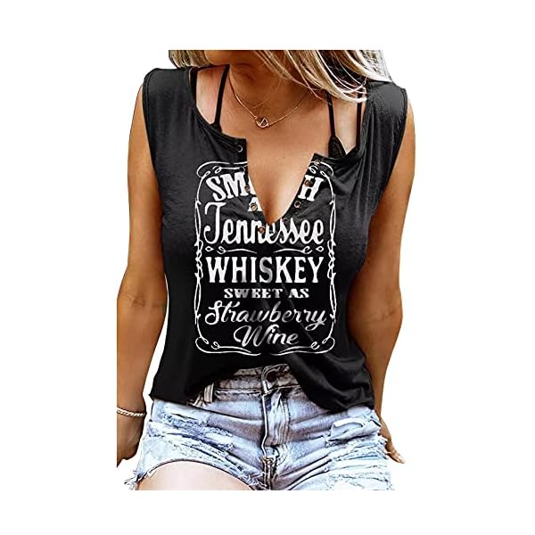 Smooth-As-Tennessee-Whiskey-Sweet-As-Strawberry-Wine-Shirt-Ring-Hole-Sleeveless-V-Neck-Tank-Top-Womens-Country-Music-Tee Smooth As Tennessee Sweet As Strawberry Shirt Ring Hole Sexy Sleeveless V-Neck Tank Top Womens Summer Country Music Tee (Black, Medium)
