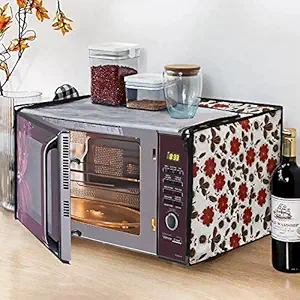 Glassiano White Floral Printed Microwave Oven Cover for Panasonic 27 Litre Convection Microwave Oven NN-CT644MFDG Black