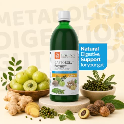 Image of Krishna's Gastosolv Juice With Harad, Baheda, Amla, Ajwain & Traditional Herbs For Acidity Relieve, Stomach Heaviness, Gas & Bloating - 500 ml
