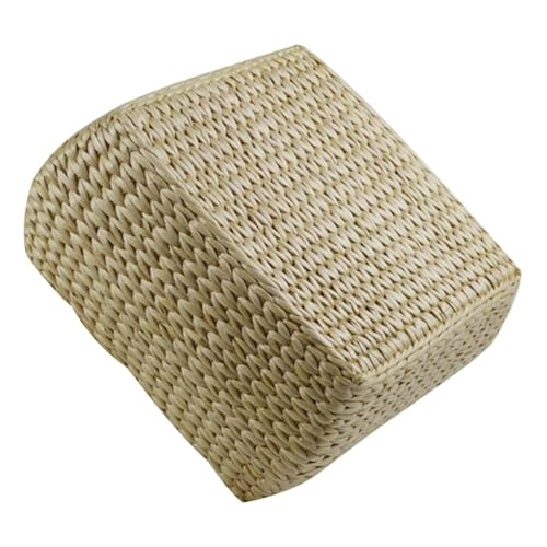 Taburete cuadrado de ratán y paja tejido