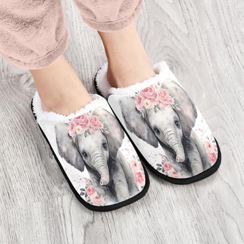 Cartoon Cute Elephant White Slippers For Women Men Soft Memory Foam Non-Slip Animal Winter Indoor House Shoes Travel Slipper4