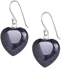 TreasureBay Handmade Natural Gemstone Heart Shape Sterling Silver Drop Earrings - Gift Ideas for Women (Blue Sandstone)