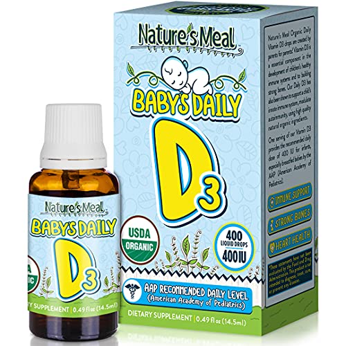 Organic Vitamin D Drops for Infants - Natureâ€™s Meal Baby Vitamin D Drops, Baby's Daily D3, 400 IU, 0.49 Fl Oz, Unflavored, 400 Day Supply, Faster Absorption and Immune Support