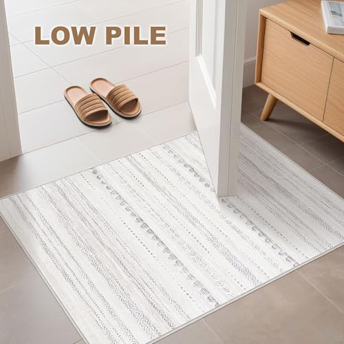 Nakagishi 2X3 Rug Washable Area Rug: Small Soft Boho Farmhouse Neutral Moroccan Non Slip Indoor Low Pile Accent Floor Throw Carpet for Bedroom Bathroom Entryway Kitchen Hallway Closet Home Door - Grey
